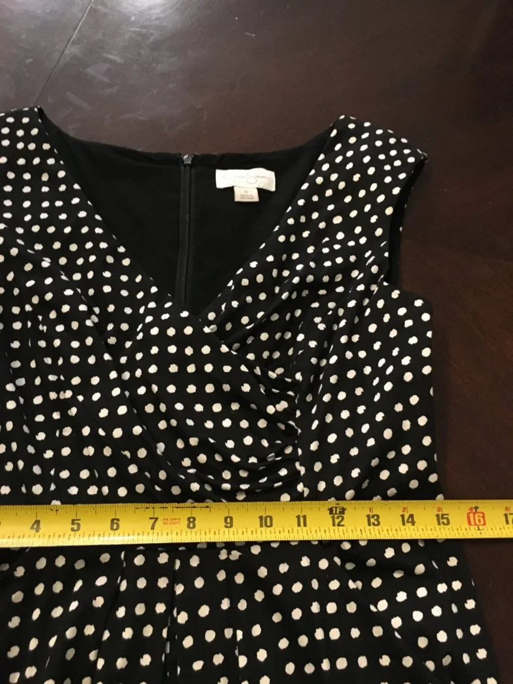 Jessica Simpson Retro B&W Polka Dot Sleeveless Fit & Flare Dress w/pockets Sz 12 - Picture 9 of 10